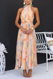 Lotte™ – Long dress with watercolour print and halterneck