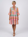 Maelle | Geometric Print V-Neck Tiered Knee-Length Dress