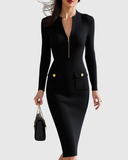 Eadwine | Zip-Front Ribbed Knit Midi Dress