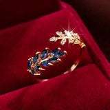 Gold Sapphire Leaf Ring