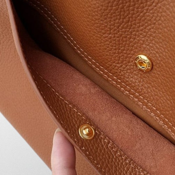 Linda - Solid color simple genuine leather shoulder bag
