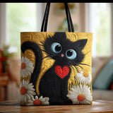 Sac artisanal - Chat noir avec marguerites