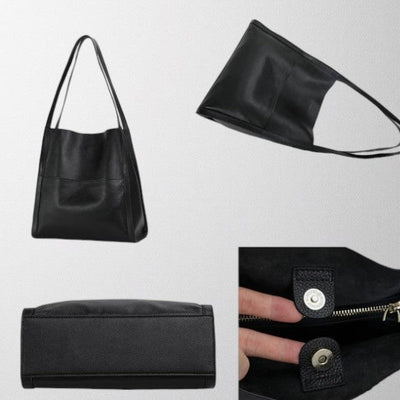 Linda - Solid color simple genuine leather shoulder bag