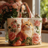 Cute Cat Floral Pattern Quilted Tote Bag