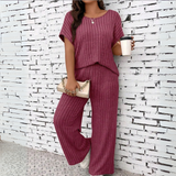 WAUNA™ - Casual Plus Size Short Sleeve Top and Pants Set