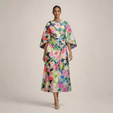 Clementine | Floral Midi Dress With A Sculpted Waist And Airy Elegance