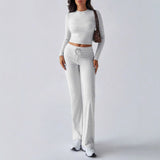 KUTIS™ - Casual Round Neck Crop Top and Drawstring High Waist Pants Set