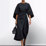 Eldra | Satin Feel Batwing Sleeve Maxi Dress