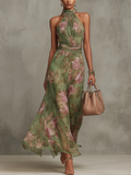LIVIA | Elegant Floral Halterneck Maxi Dress