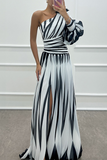 Aurora | Elegant Striped Dress with One Shoulder