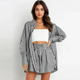 TIFY™ –  Chic Striped Collared Shirt and Wide-Leg Shorts Set