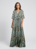 Isolde | Floral V-Neck Elbow-Length Sleeve Maxi Dress