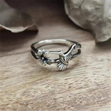 Vintage Hummingbird Flower Silver Ring