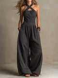 BIANCA | Linen and Cotton Jumpsuit with an Elegant Cross-Over Neckline